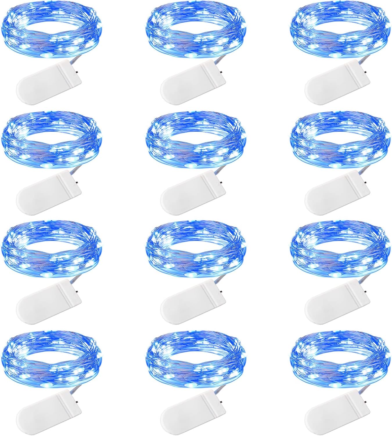 Brightown 12 Pack LED Fairy Lights Battery Operated String Lights - 7ft 20LED Waterproof Silver Wire Firefly Starry Moon Lights for DIY Crafts Wedding Table Centerpieces Party Bedroom Christmas