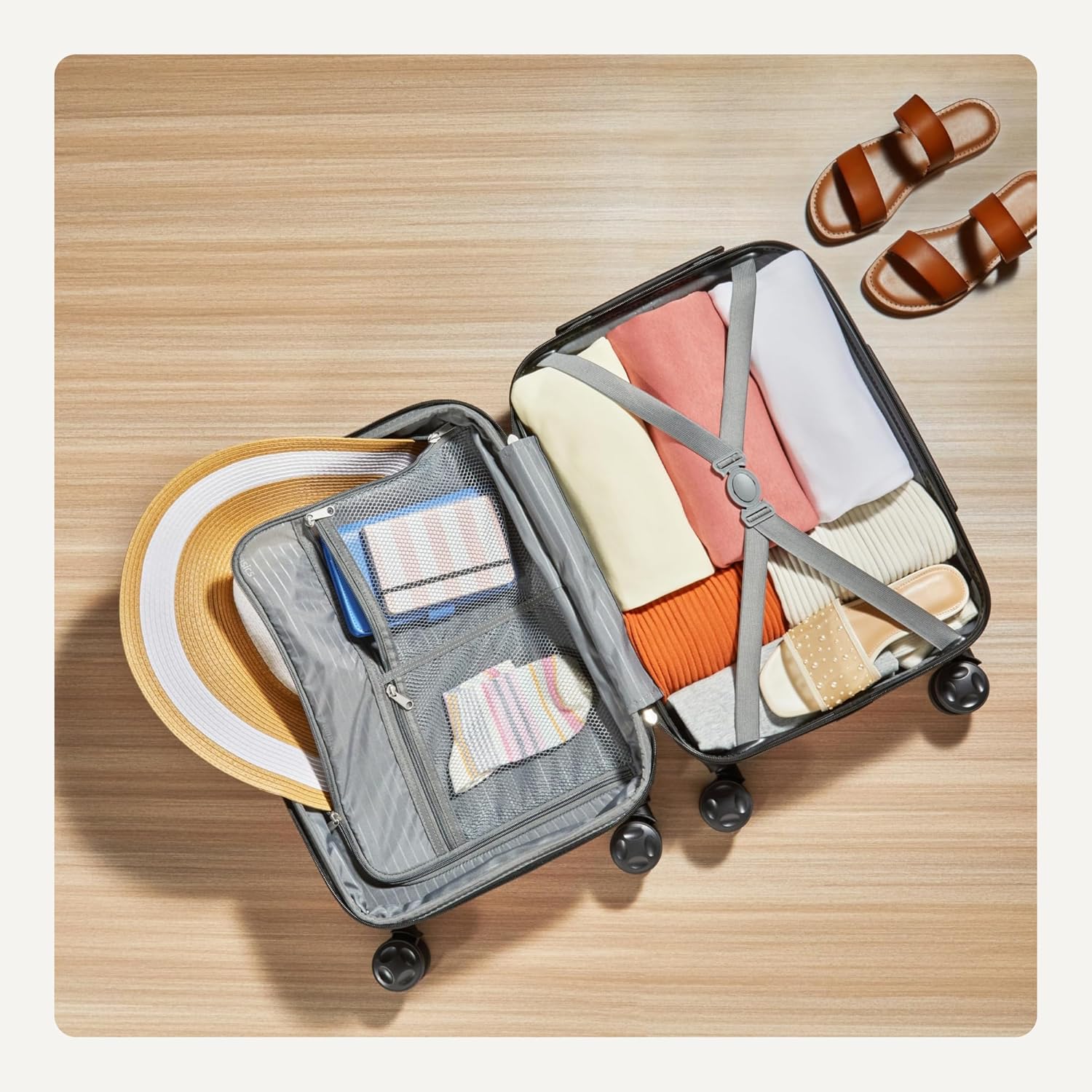 Basics 21" Hardside Carry-On Luggage, Hardshell Suitcase With Wheels, Expandable For Up to 25% More Space, With Scratch-Resistant Surface, Four Multi-directional Wheels, Black