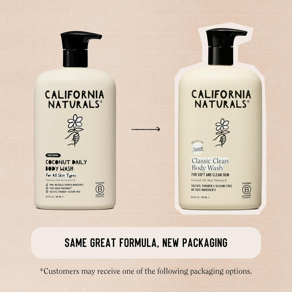 California Naturals Body Wash for Women and Men, Vitamin E Shower Gel Cleanser, Natural, Vegan & Cruelty Free, Paraben & Sulfate Free, Moisturizing Skin, Coconut, All Skin Types, 16.5 fl oz