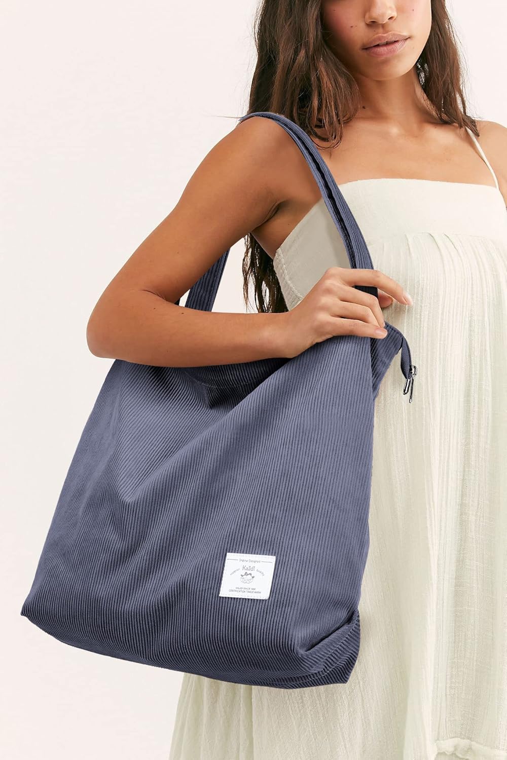 KALIDI Women Corduroy Tote Bag Zipper Casual Tote's Handbag Big Capacity Shoulder Bag with Pockets