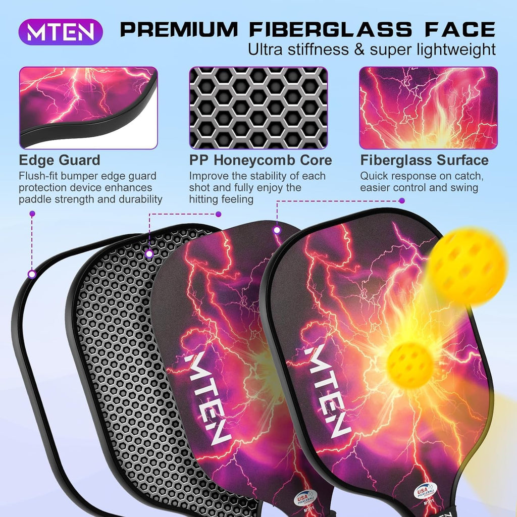 Pickleball Paddles, USAPA Approved Fiberglass Surface Pickleball Set with Pickleball Rackets, Pickleball Paddles Set for Men Women