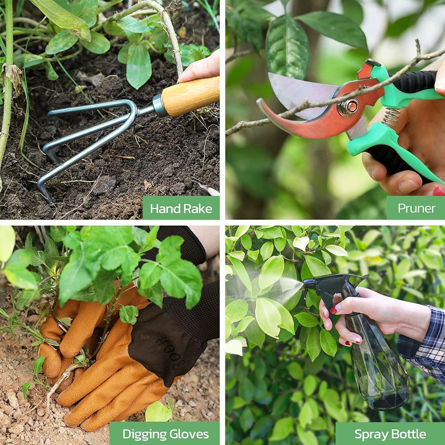 Gardening Tools 9-Piece Heavy Duty Garden Hand Tools with Fashion and Durable Garden Tools Organizer Handbag, Rust-Proof Garden Tool Set, Ideal Gardening Gifts for Women