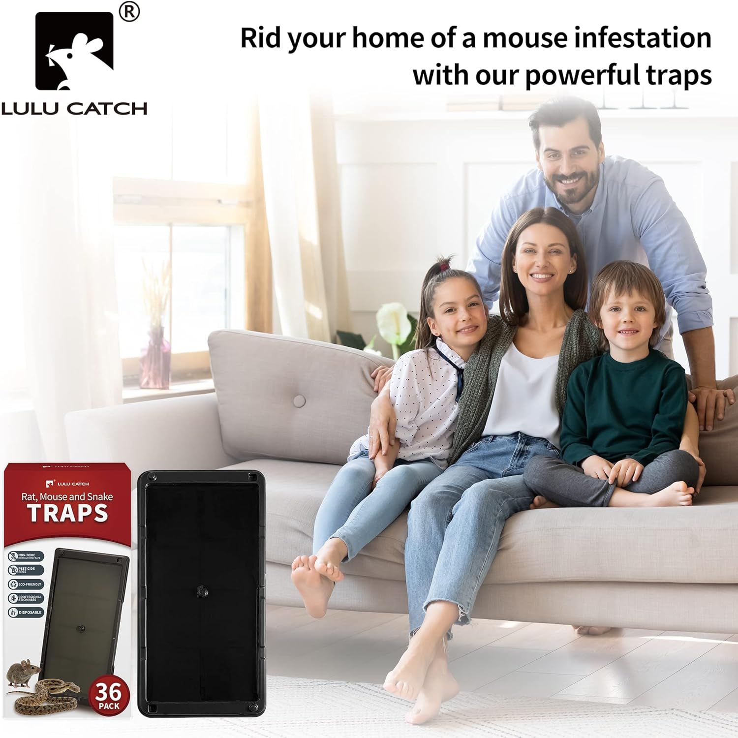 LULUCATCH Mouse & Insect Traps 12 Pack, Heavier Sticky Traps with Non-Toxic Glue for Small Mice & Insects. Sticky Mouse Traps Indoor, Easy to Set, Pet Safe Pest Control