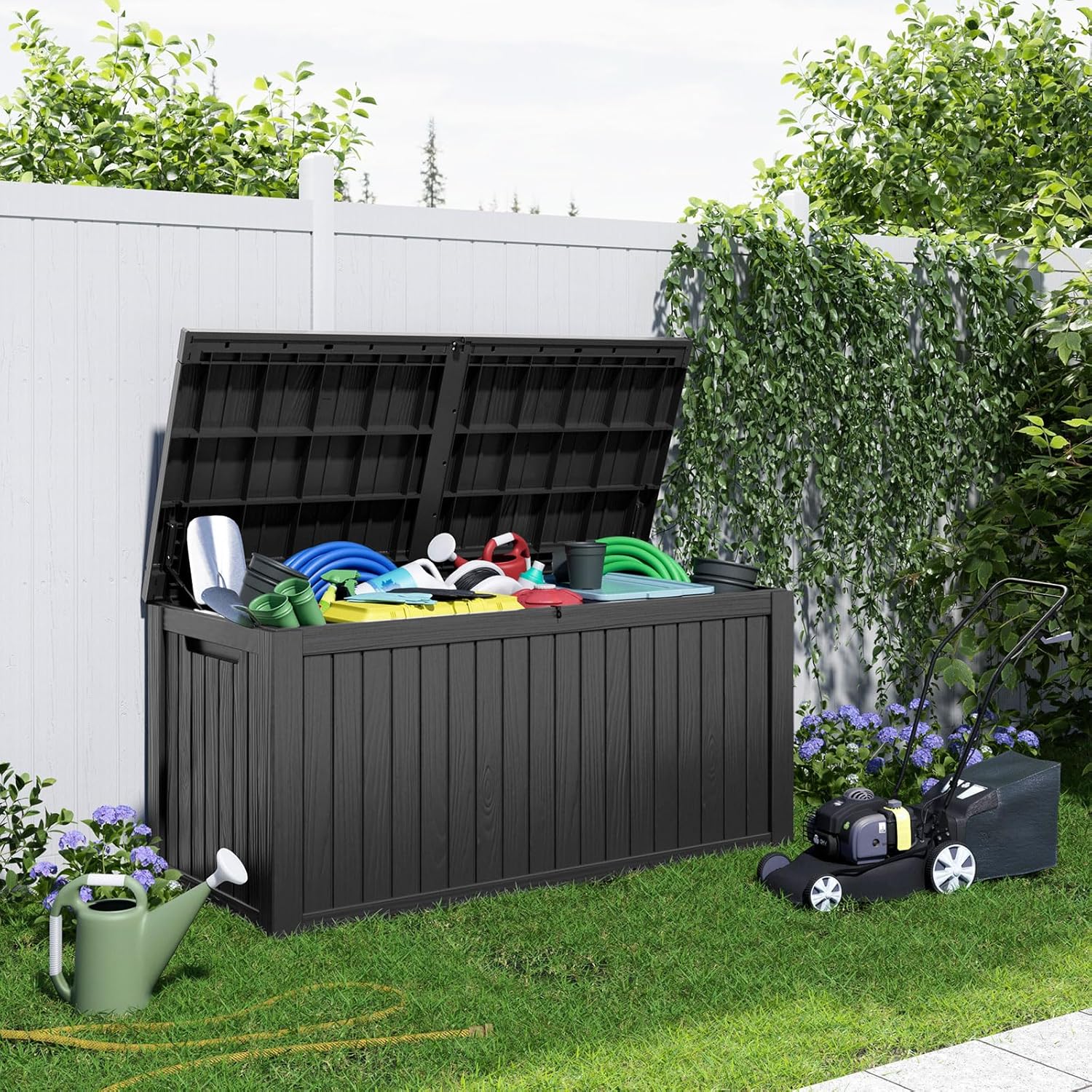 80 Gallon Resin Deck Box, Lockable Patio Outdoor Storage Box for Furniture, Garden Tools and Tools Storage, Waterproof Outside Storage Box - Black