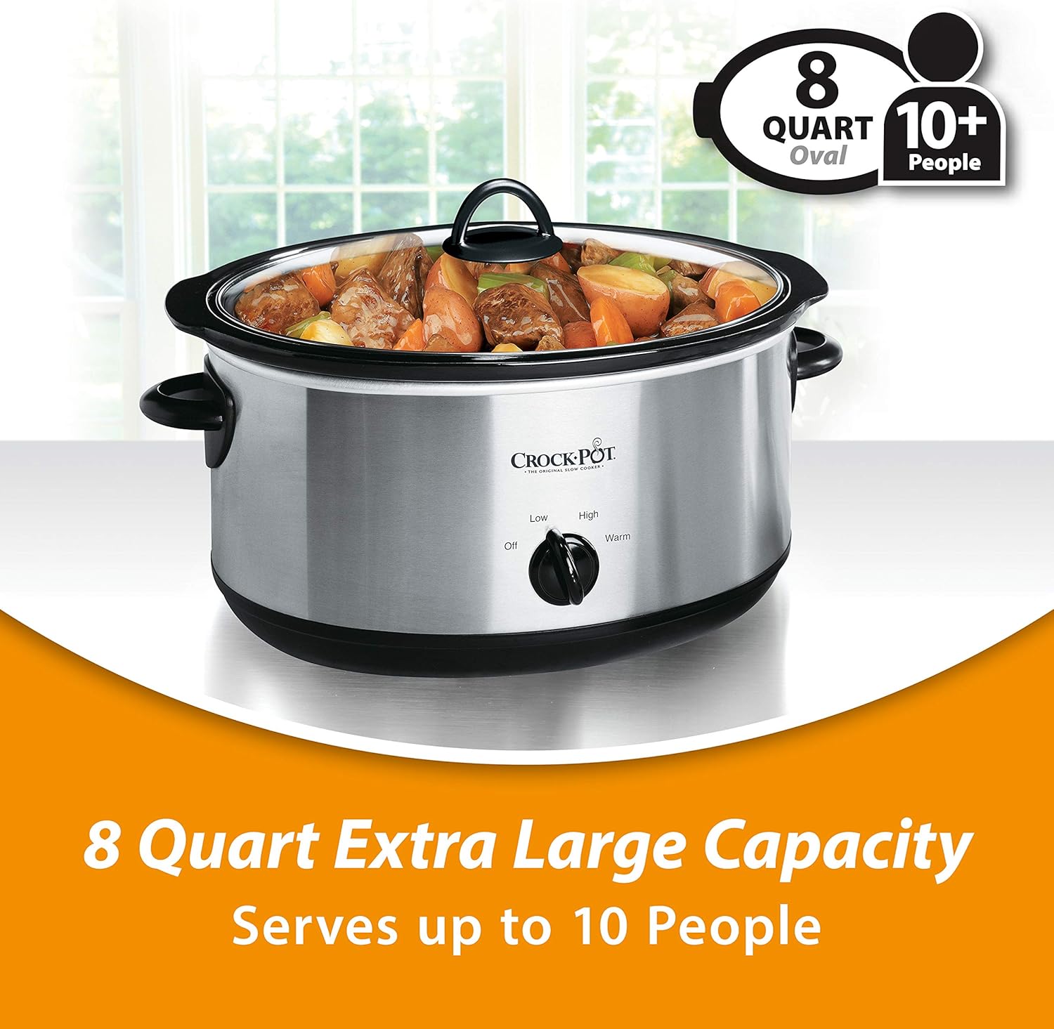 Crock-Pot 7 Quart Oval Manual Slow Cooker, Stainless Steel (SCV700-S-BR), Versatile Cookware for Large Families or Entertaining