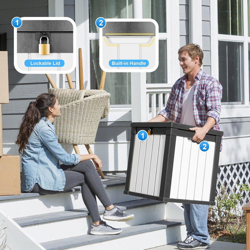 80 Gallon Resin Deck Box, Lockable Patio Outdoor Storage Box for Furniture, Garden Tools and Tools Storage, Waterproof Outside Storage Box - Black