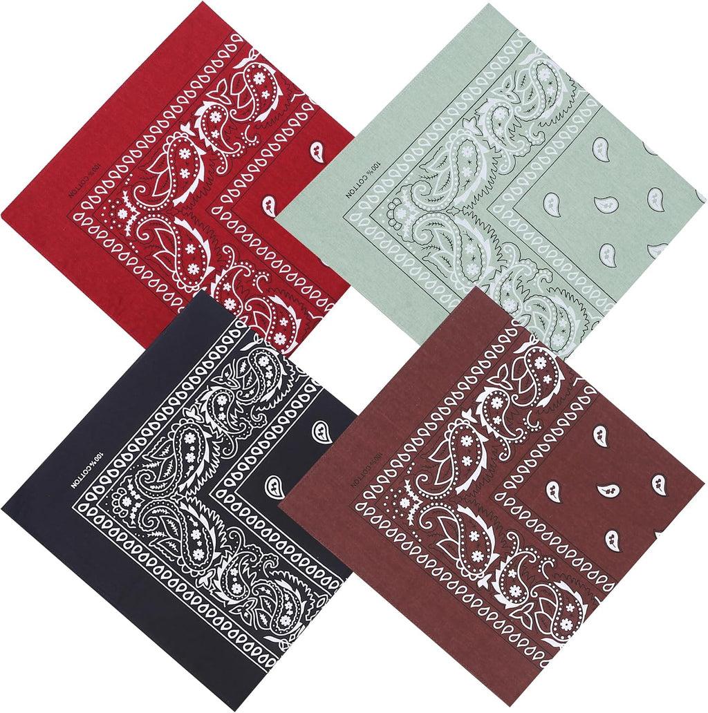 100% Cotton 27" x 27" Large Bandanas for Men & Women, Multi-Purpose Bandana Headbands, Square Head Scarf