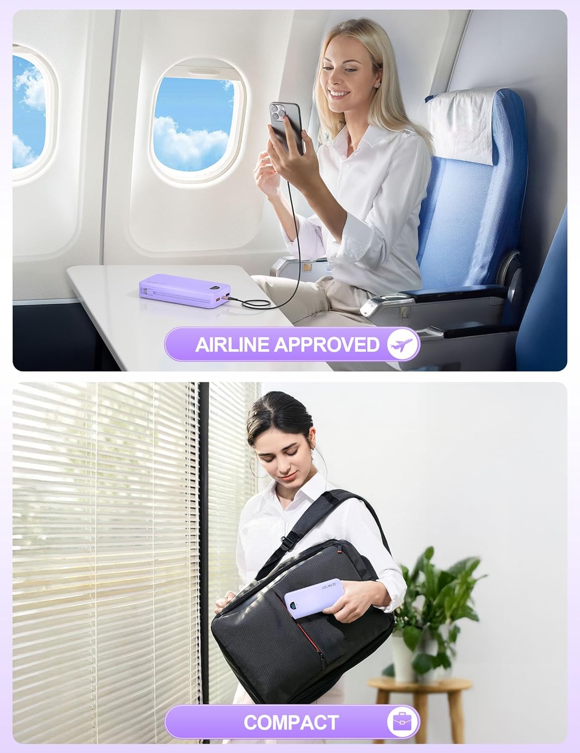 Portable Charger Power Bank, 12000mAh 22.5W USB C Fast Charging with Built-in Cables and Wall Plug, Travel Essential Battery Pack with LED Display for iPhone, iPad, Samsung Pink