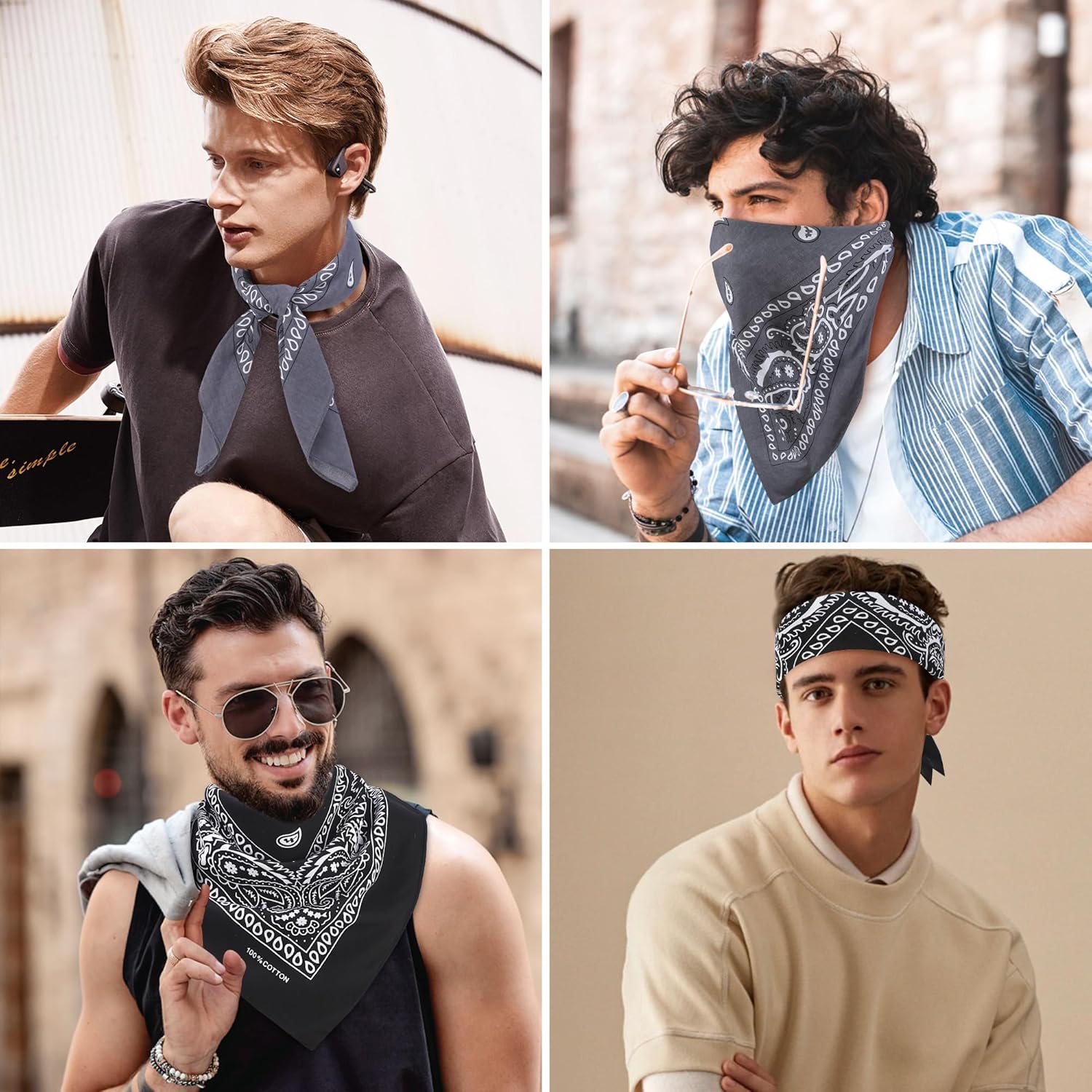 100% Cotton 27" x 27" Large Bandanas for Men & Women, Multi-Purpose Bandana Headbands, Square Head Scarf