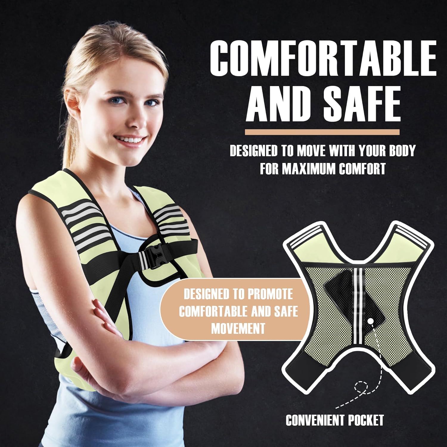 Weighted Vest Men or Women - 5/10/15/20/25/30lbs Weights with Reflective Stripe, Weighted Vest for Workout Equipment for Strength Training Running - Walking Weight Loss