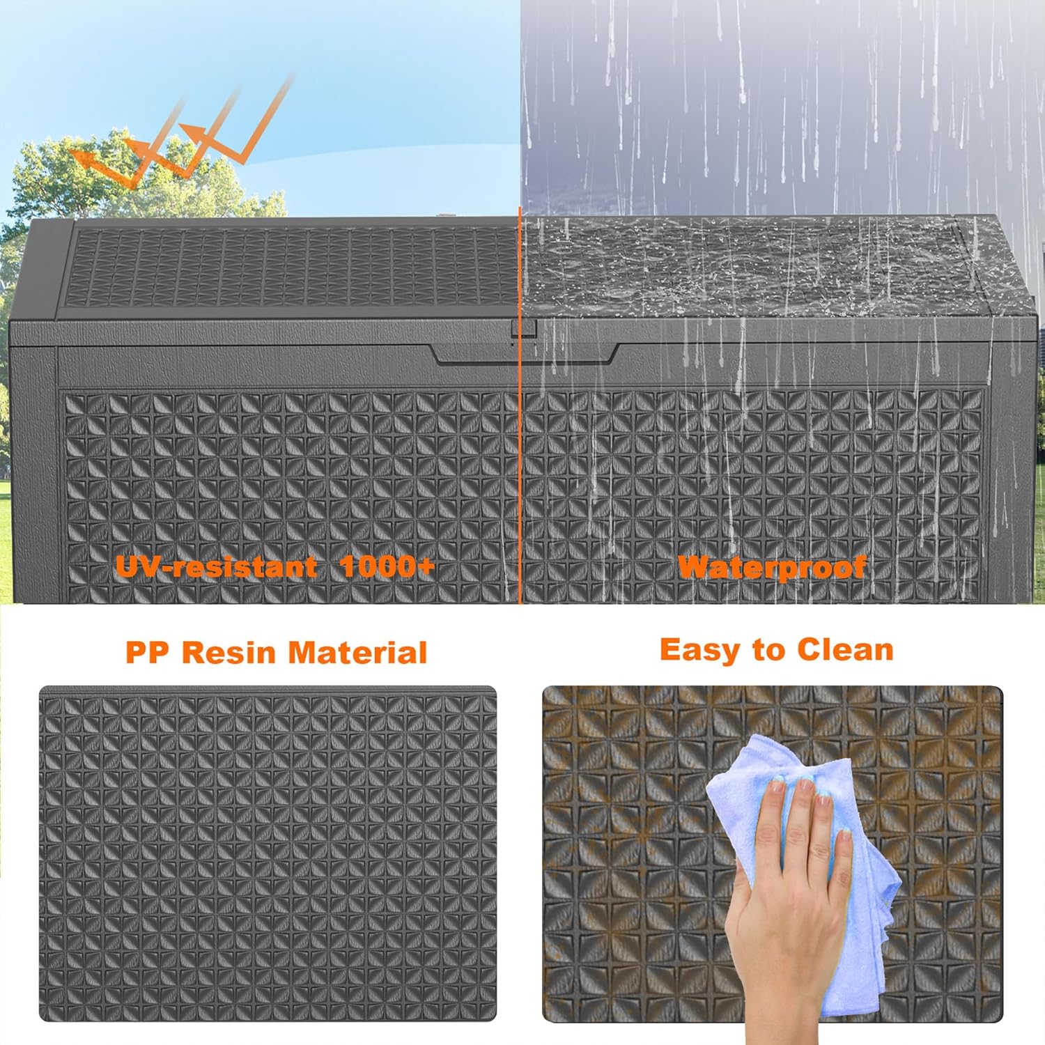 80 Gallon Resin Deck Box, Lockable Patio Outdoor Storage Box for Furniture, Garden Tools and Tools Storage, Waterproof Outside Storage Box - Black