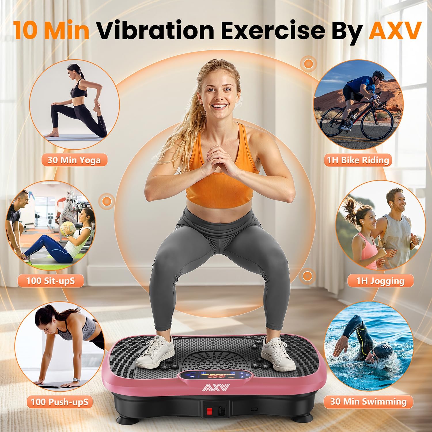 AXV Vibration Plate Fitness Platform Exercise Machine Vibrating Shaking Full Body Shaker Workout Vibrate Stand Shake Board Sport Gym for Weight Loss Fat Burner for Women Men