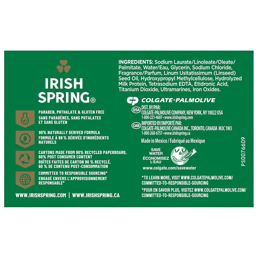 Irish Spring Bar Soap for Men, Original Clean, Smell Fresh and Clean for 12 Hours, Men Soap Bars for Washing Hands and Body, Mild for Skin, Recyclable Carton, 3.7 Ounce - 3 Count (Pack of 8)