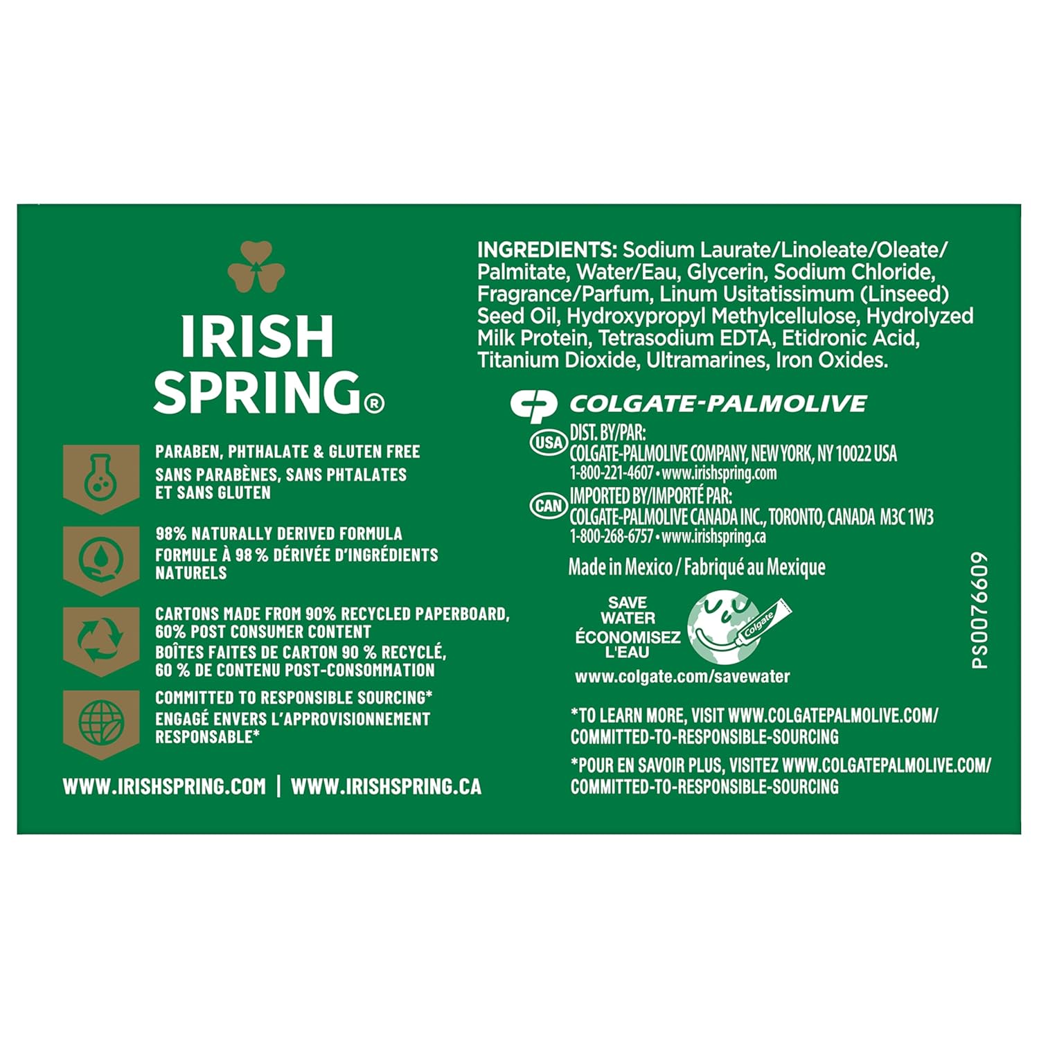 Irish Spring Bar Soap for Men, Original Clean, Smell Fresh and Clean for 12 Hours, Men Soap Bars for Washing Hands and Body, Mild for Skin, Recyclable Carton, 3.7 Ounce - 3 Count (Pack of 8)