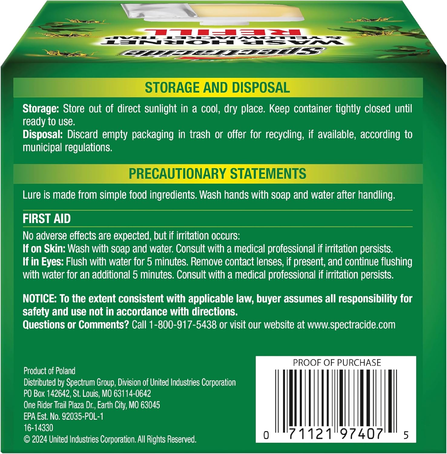 Spectracide Wasp, Hornet & Yellowjacket Trap, Hanging Wasp & Hornet Trap with a Quick-Drown Formula That Submerges & Kills Insects, 1 Count