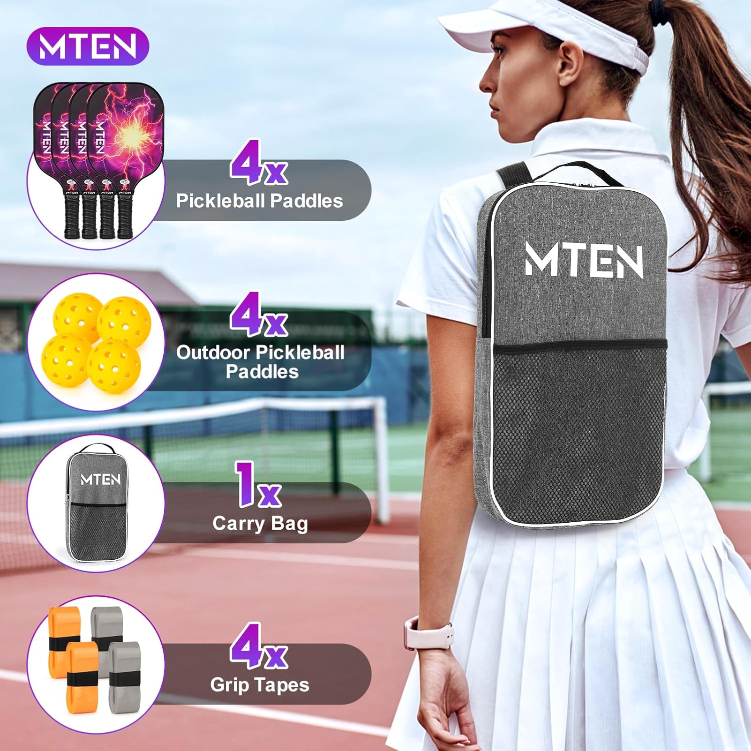 Pickleball Paddles, USAPA Approved Fiberglass Surface Pickleball Set with Pickleball Rackets, Pickleball Paddles Set for Men Women