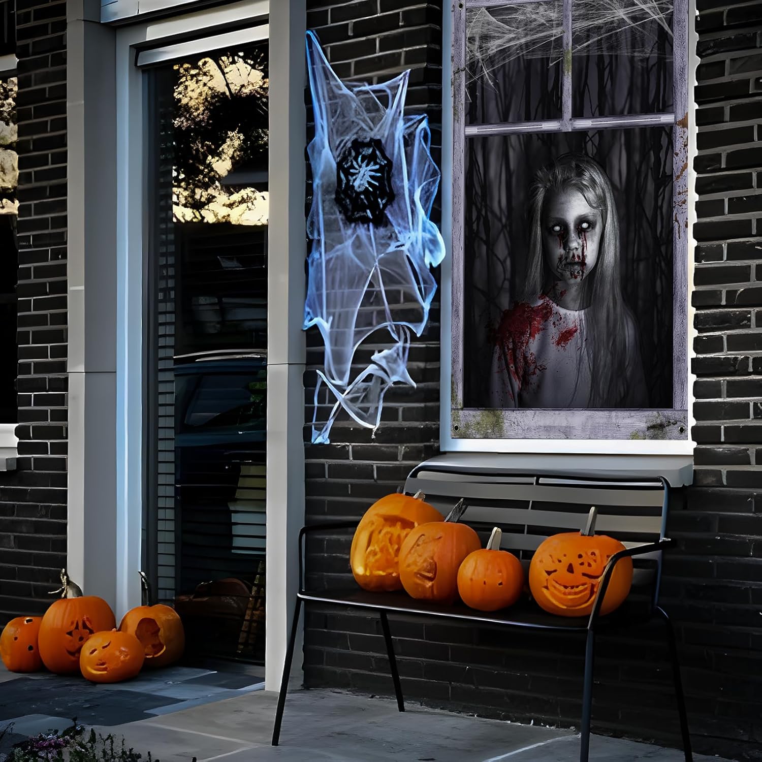 EDYCON 2 Pack Halloween Ghost Curtain Decorations Halloween Window Scary Female Ghost Window Cover Halloween Poster for Indoor Outdoor Party Decor (Female Ghost)