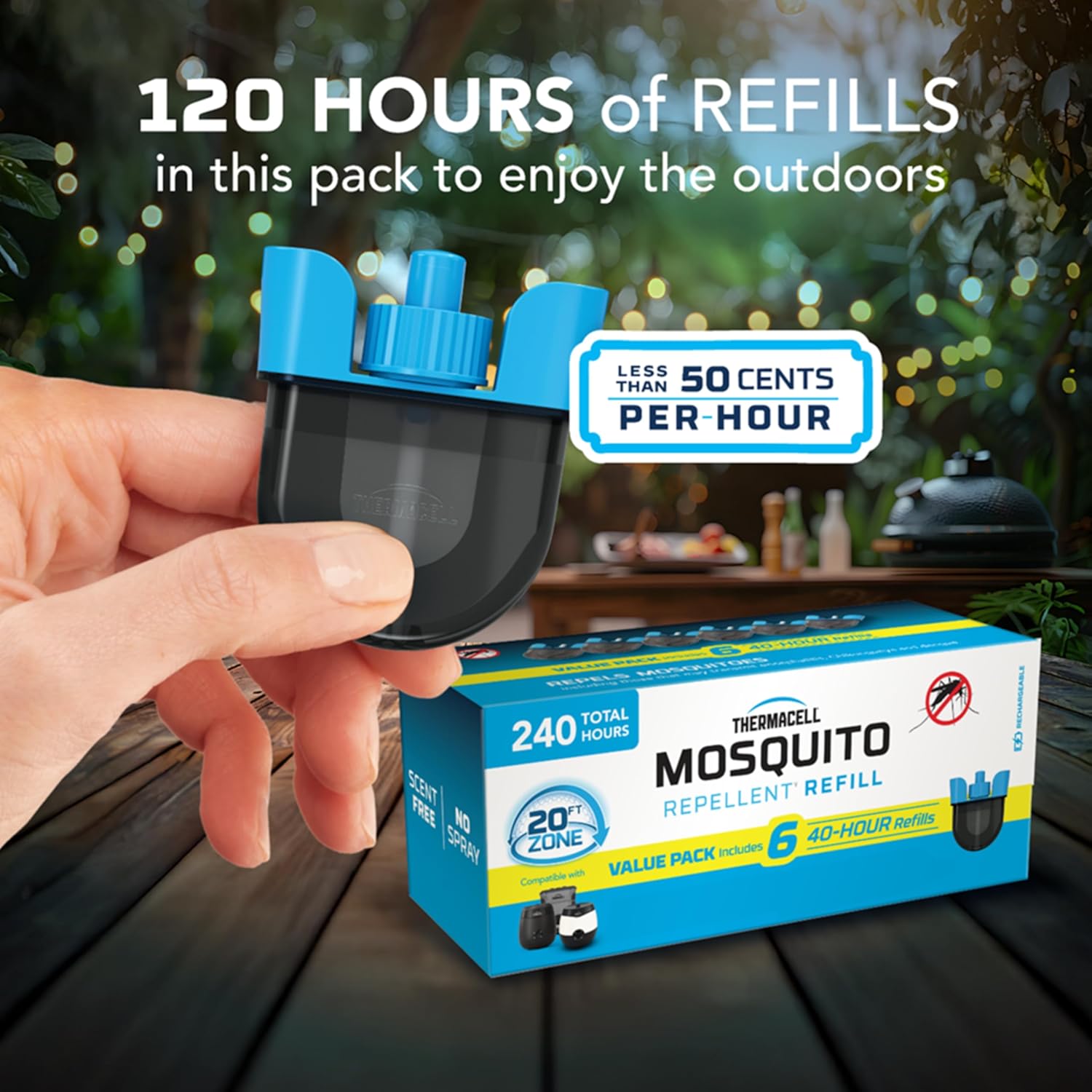 Thermacell Rechargeable Mosquito Repeller Refills; Advanced Repellent Formula Provides 20 Foot Protection Zone; Compatible with Thermacell E-Series & Radius Only; No DEET, Spray or Flame