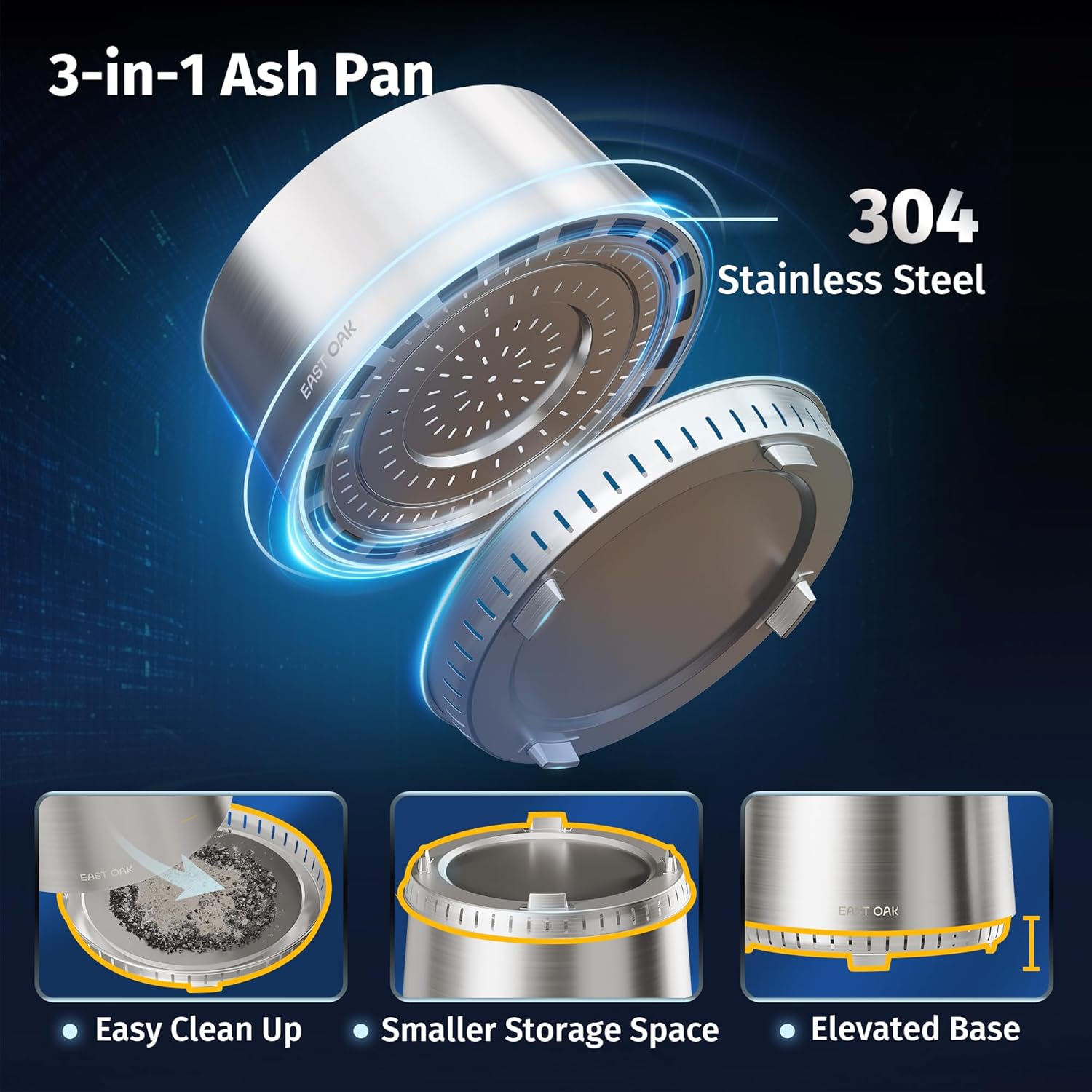 EAST OAK Fuoco Smokeless Fire Pit 21'' for Patio and Outdoor, Stainless Steel Firepit Wood Burning Fireplace with Carrying Bag, Portable Outdoor Fire Pit with Stand & Removable Ash Pan for Outside