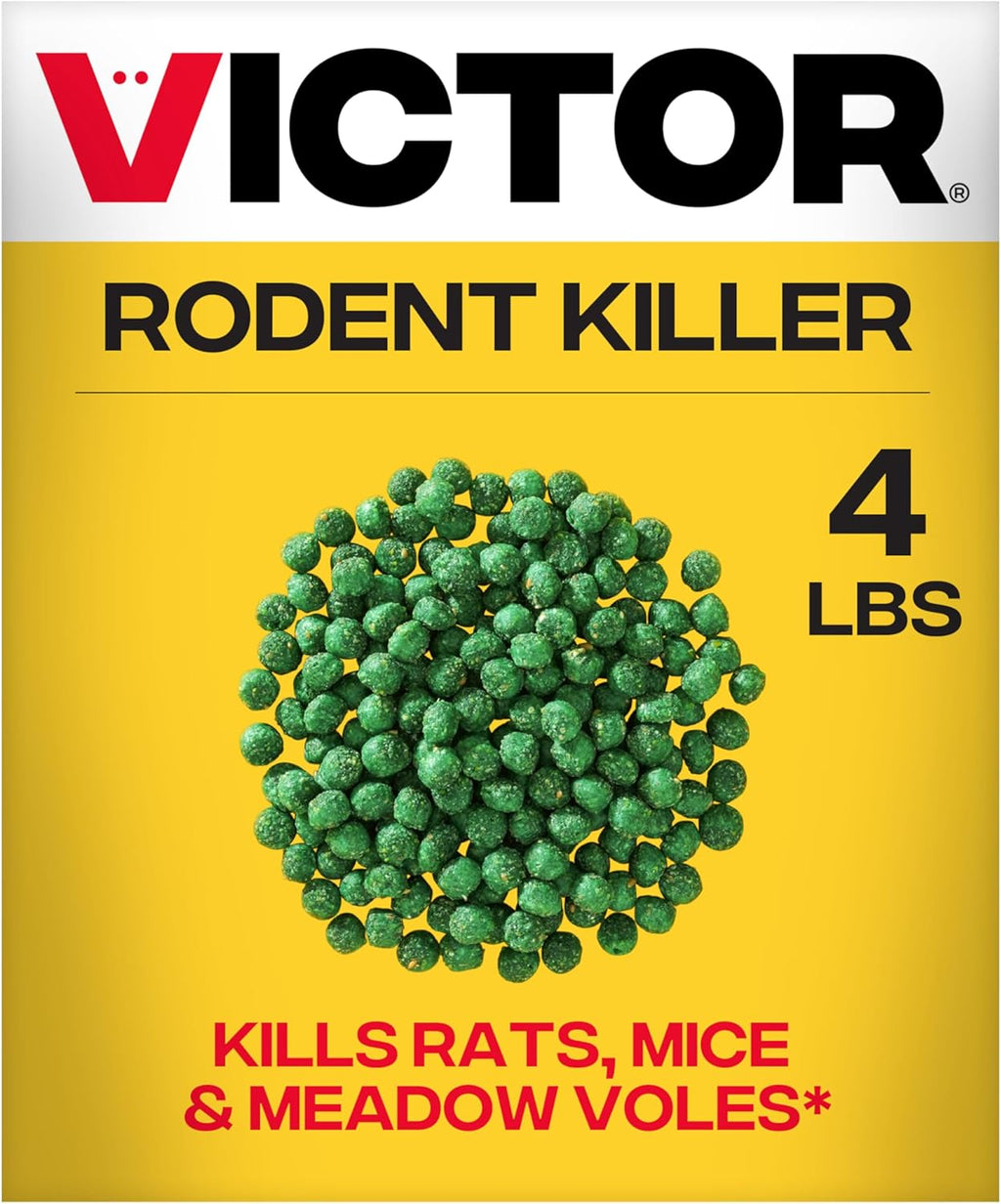 Victor Rat Poisoning for Inside & Outside Use - Kills Rats, Mice, Meadow Voles | Mouse Poisoning for Indoor & Outdoor Areas, Ready-to-Use, 4 lb Bag - M925
