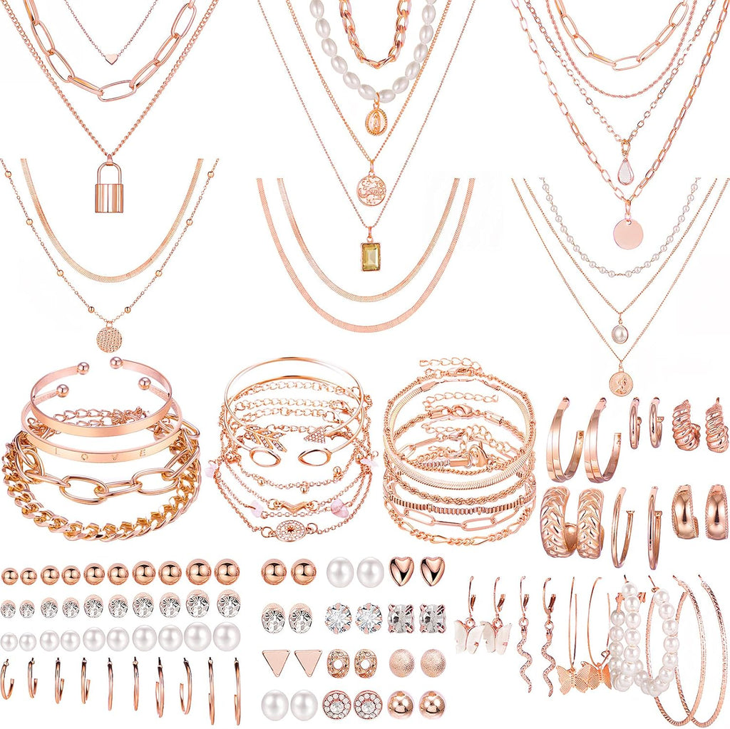 NEWITIN 69 Pieces Gold Jewelry Set for Women Fashion Costume Jewelry Gold Plated Necklace Bracelet Earrings Set for Women