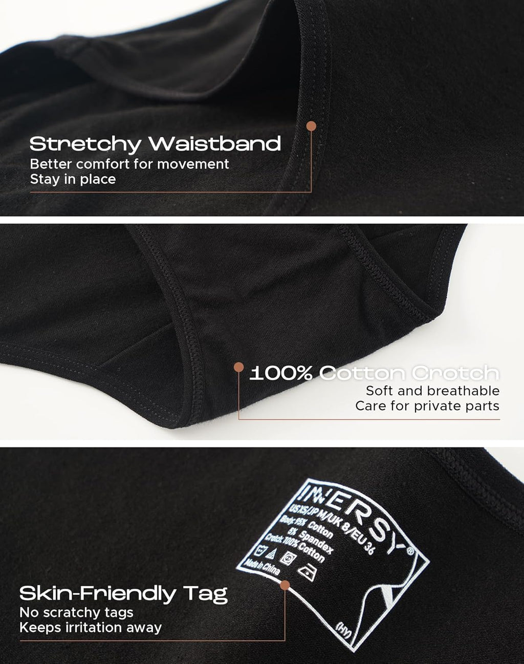 INNERSY Womens Underwear Cotton Hipster Panties Regular & Plus Size 6-Pack