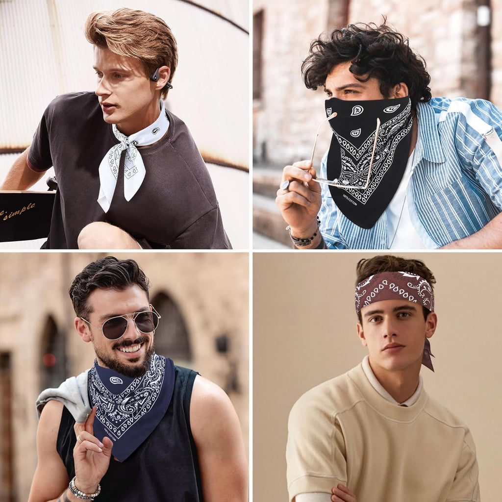 100% Cotton 27" x 27" Large Bandanas for Men & Women, Multi-Purpose Bandana Headbands, Square Head Scarf