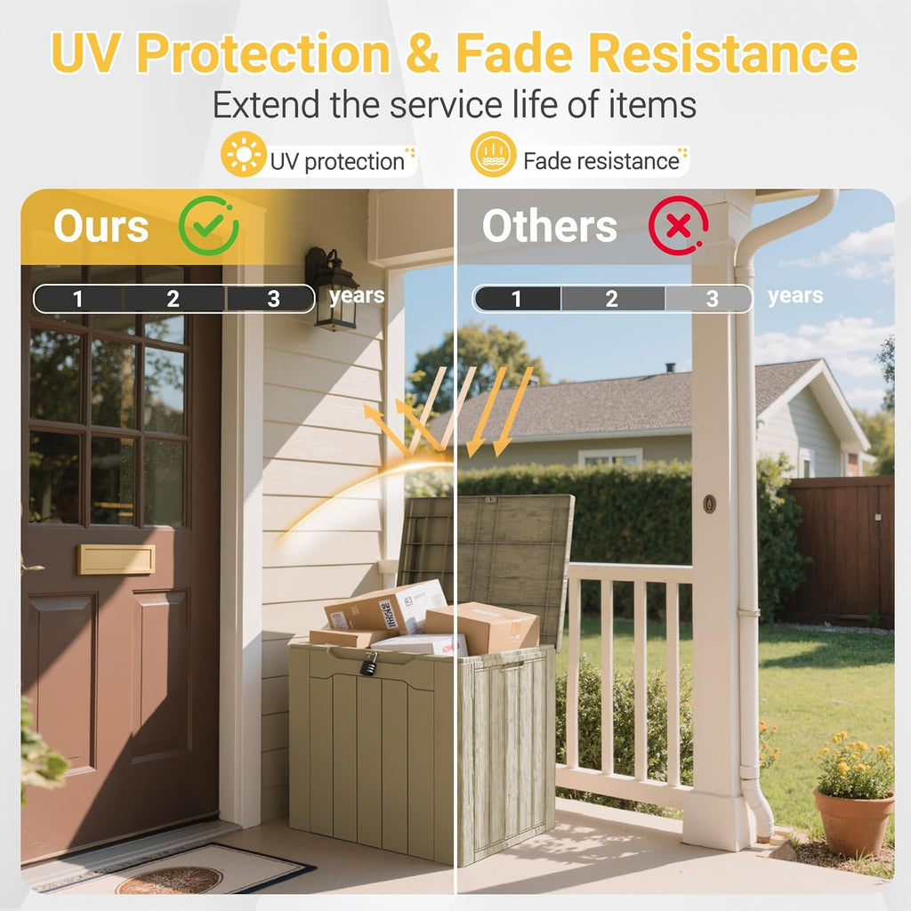 Greesum 31 Gallon Resin Deck Box Large Outdoor Storage for Patio Furniture, Garden Tools, Pool Supplies, Weatherproof and UV Resistant, Lockable, Dark Black