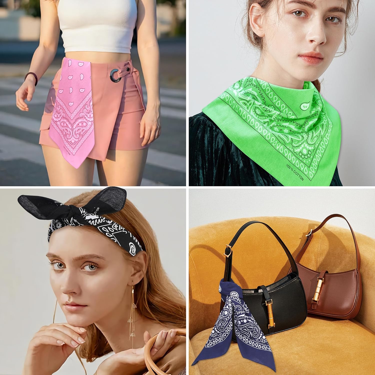 100% Cotton 27" x 27" Large Bandanas for Men & Women, Multi-Purpose Bandana Headbands, Square Head Scarf