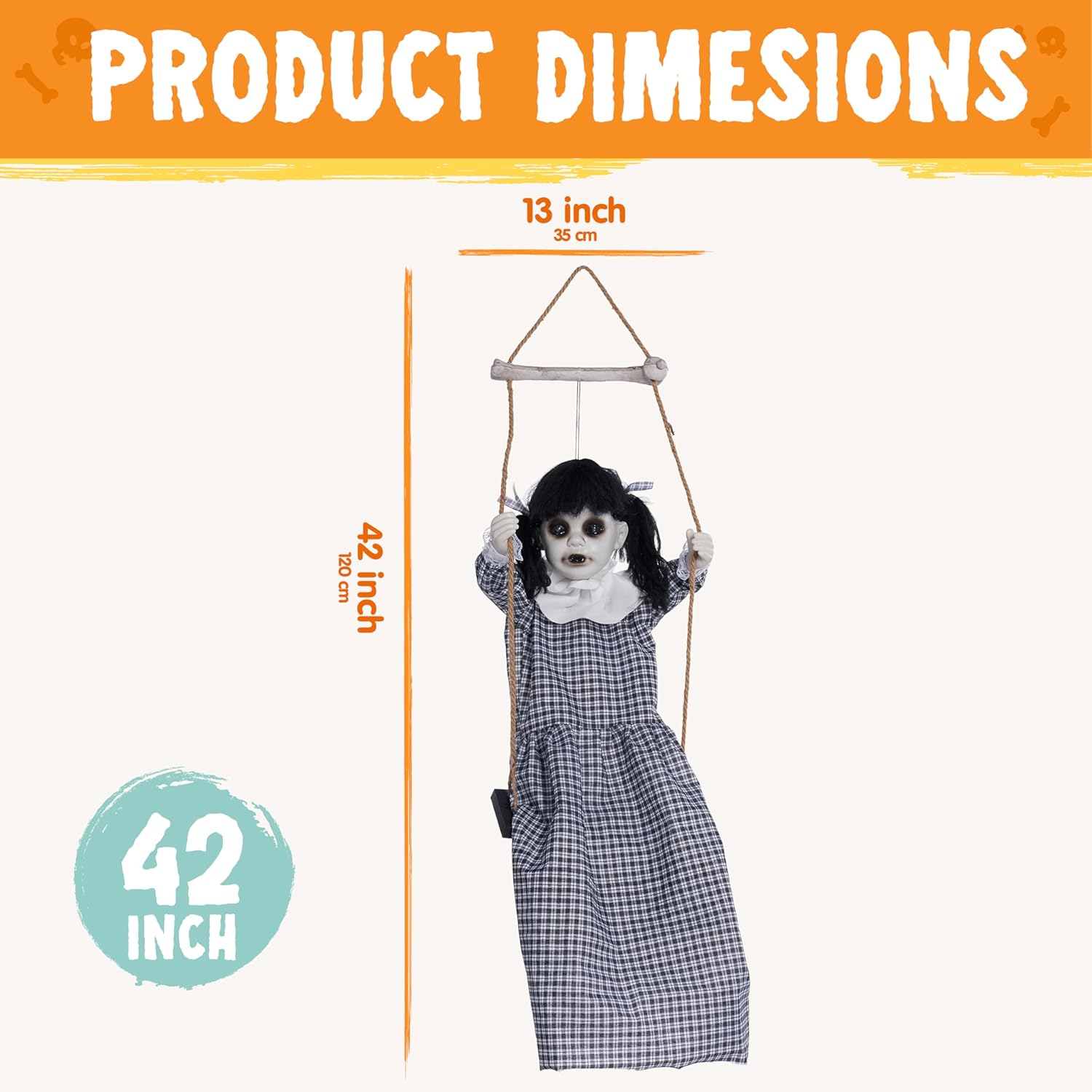 JOYIN Scary Halloween Decorations Outdoor, Halloween Hanging Scary Swing Girl Decorations Winging White Doll with Creepy Sound and Light Up Eyes Sound, Animatronics Hanging Decors Activated