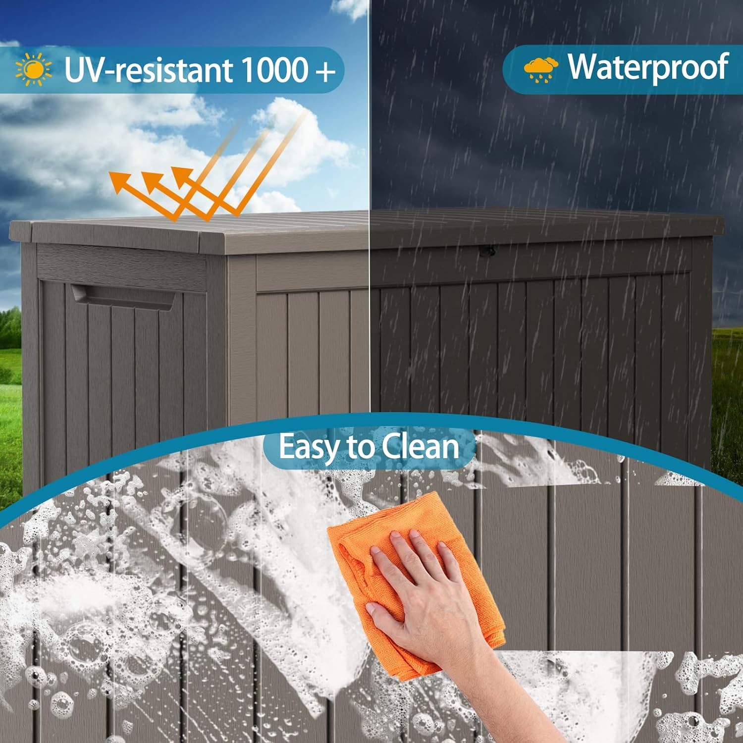 80 Gallon Resin Deck Box, Lockable Patio Outdoor Storage Box for Furniture, Garden Tools and Tools Storage, Waterproof Outside Storage Box - Black