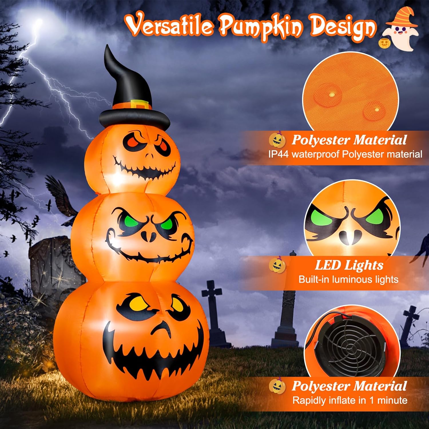 8FT Halloween Inflatables Spider Outdoor Decorations for Yard, Giant Blow up Green Spider with Rotating Fire Flame Light, Large Spooky Spider Props for Halloween Party Garden Lawn House Holiday Decor