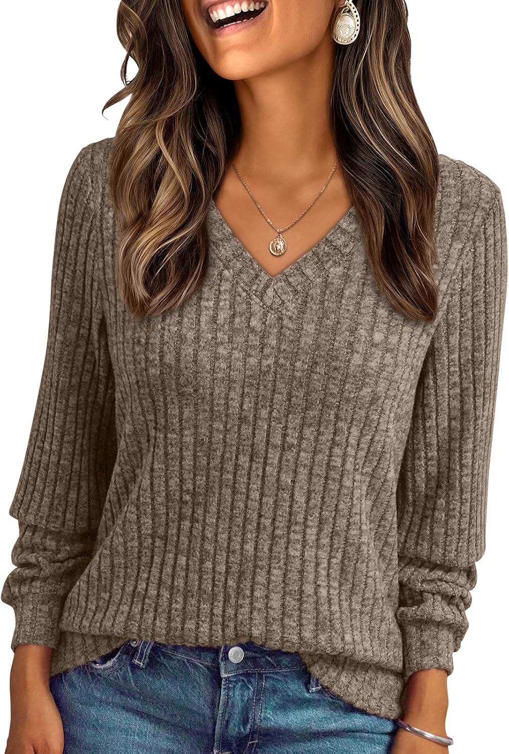 AUTOMET Womens V Neck Long Sleeve Shirt Fall Fashion Tops Tunic Dressy Casual Sweater Clothes Cute Trendy Work Outfits 2025