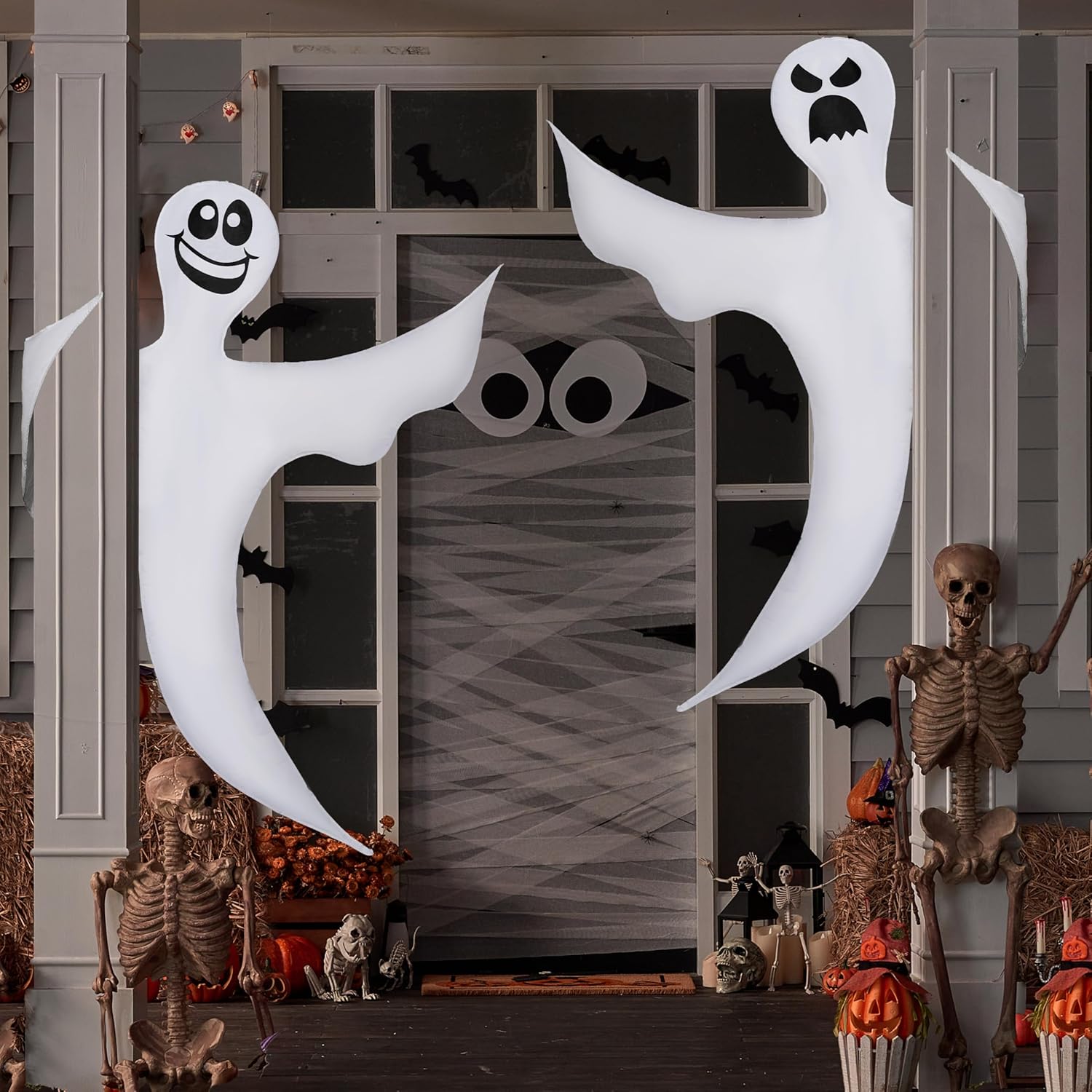 JOYIN 2 Pcs 53" Halloween Decoration Outdoor, Halloween Bendable Hanging Ghost for Lawn, Tree, Pilar Decorations, Tree Wrap Ghost Party Supplies