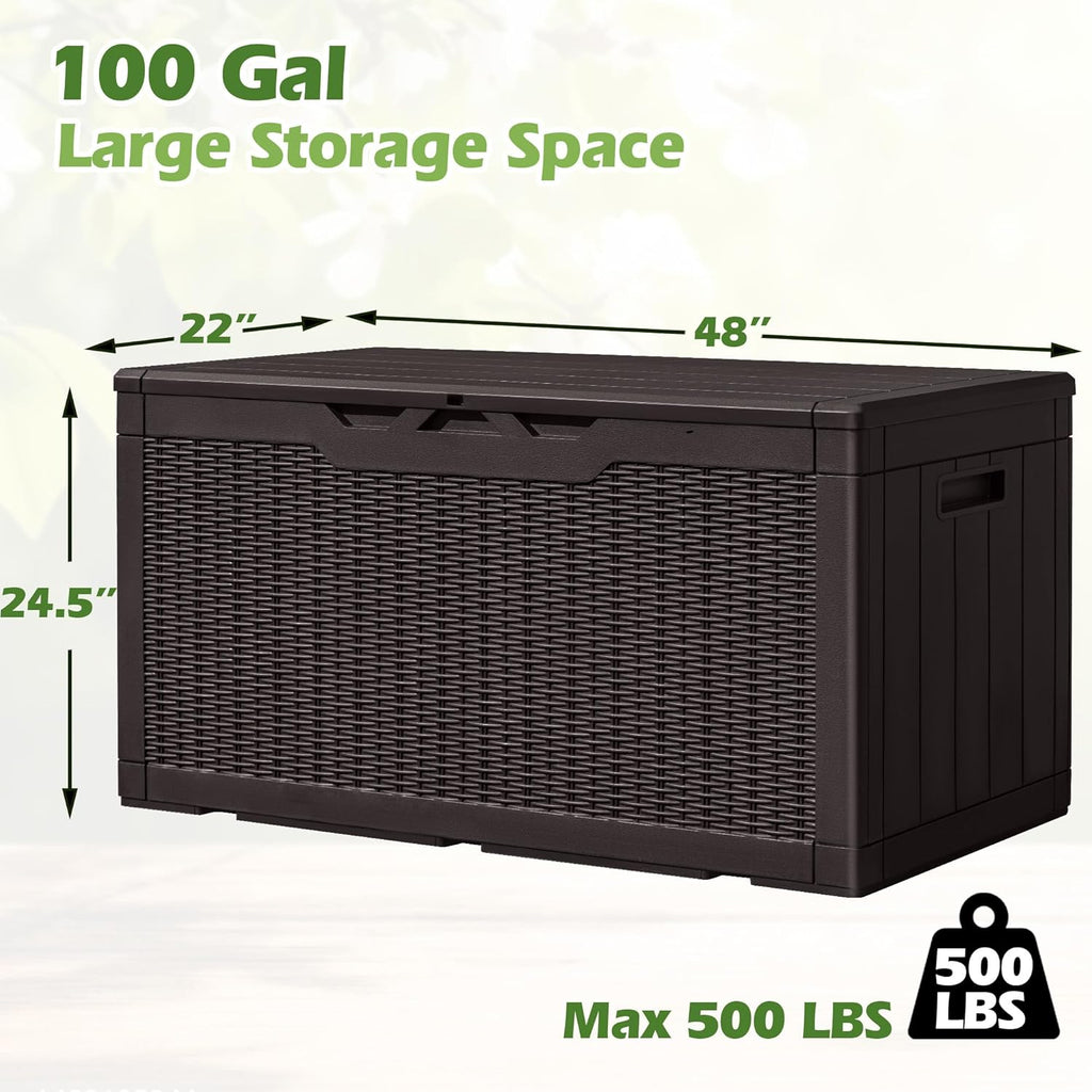 Greesum 31 Gallon Resin Deck Box Large Outdoor Storage for Patio Furniture, Garden Tools, Pool Supplies, Weatherproof and UV Resistant, Lockable, Dark Black