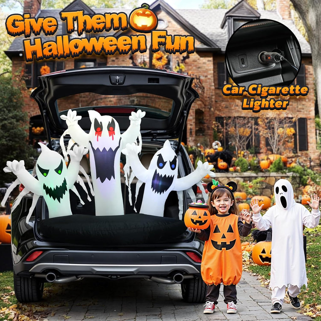 Trunk or Treat Car Decorations Kit Inflatable Ghost, Halloween Trunk or Treat Car Decorations, Halloween Inflatables Outdoor Decoration, Blow up Yard Decoration Inflatable Ghost with Built-in LEDs