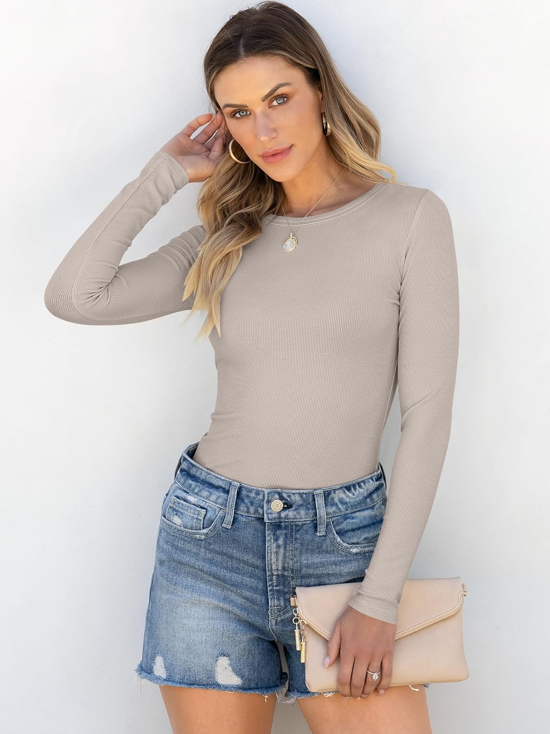 ANRABESS Women Long Sleeve Shirts Rib Knit Slim Fit Tops Basic Tee 2025 Fall Outfits Casual T-Shirt Underscrubs Layer Clothes