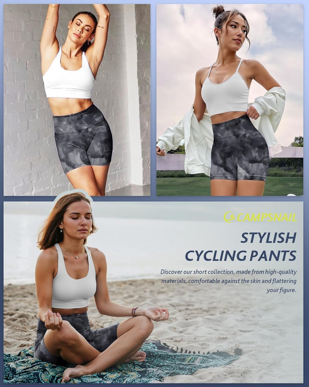 CAMPSNAIL Biker Shorts Women with Pockets - 3"/5"/8" High Waisted Workout Spandex Tummy Control Gym Running Yoga Shorts