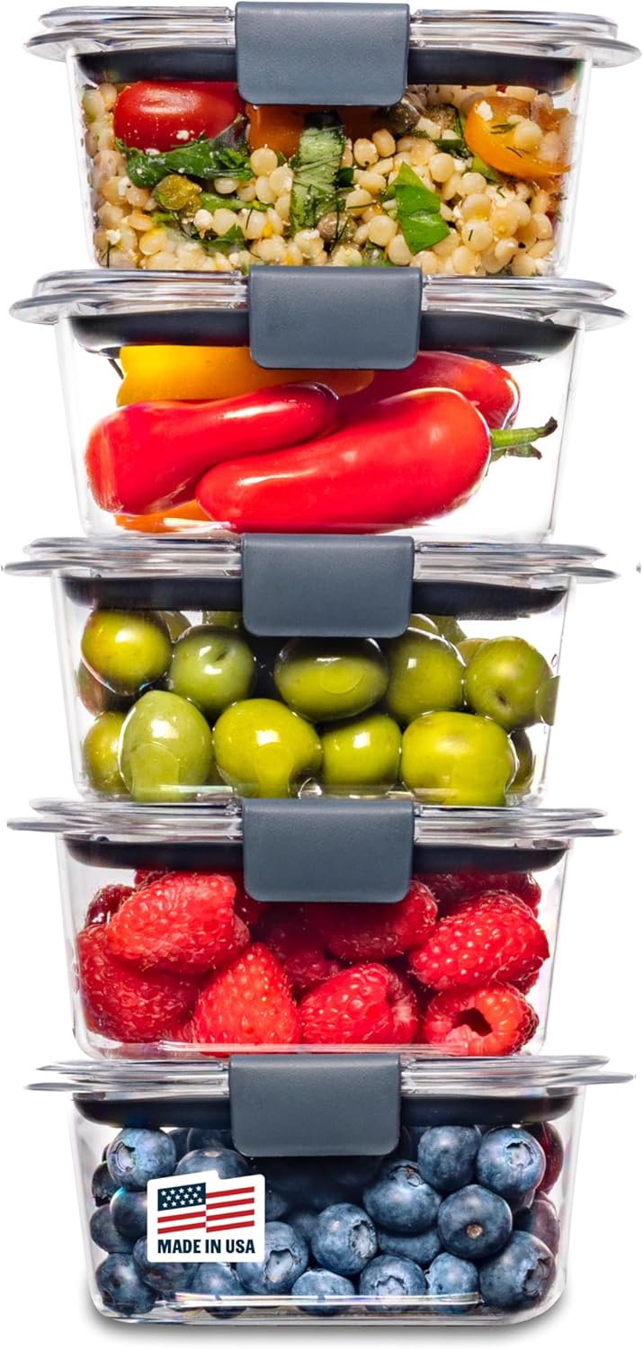 Rubbermaid Brilliance Food Storage Containers BPA Free Airtight Lids Ideal for Lunch Meal Prep & Leftovers Set of 5 (3.2 Cup)