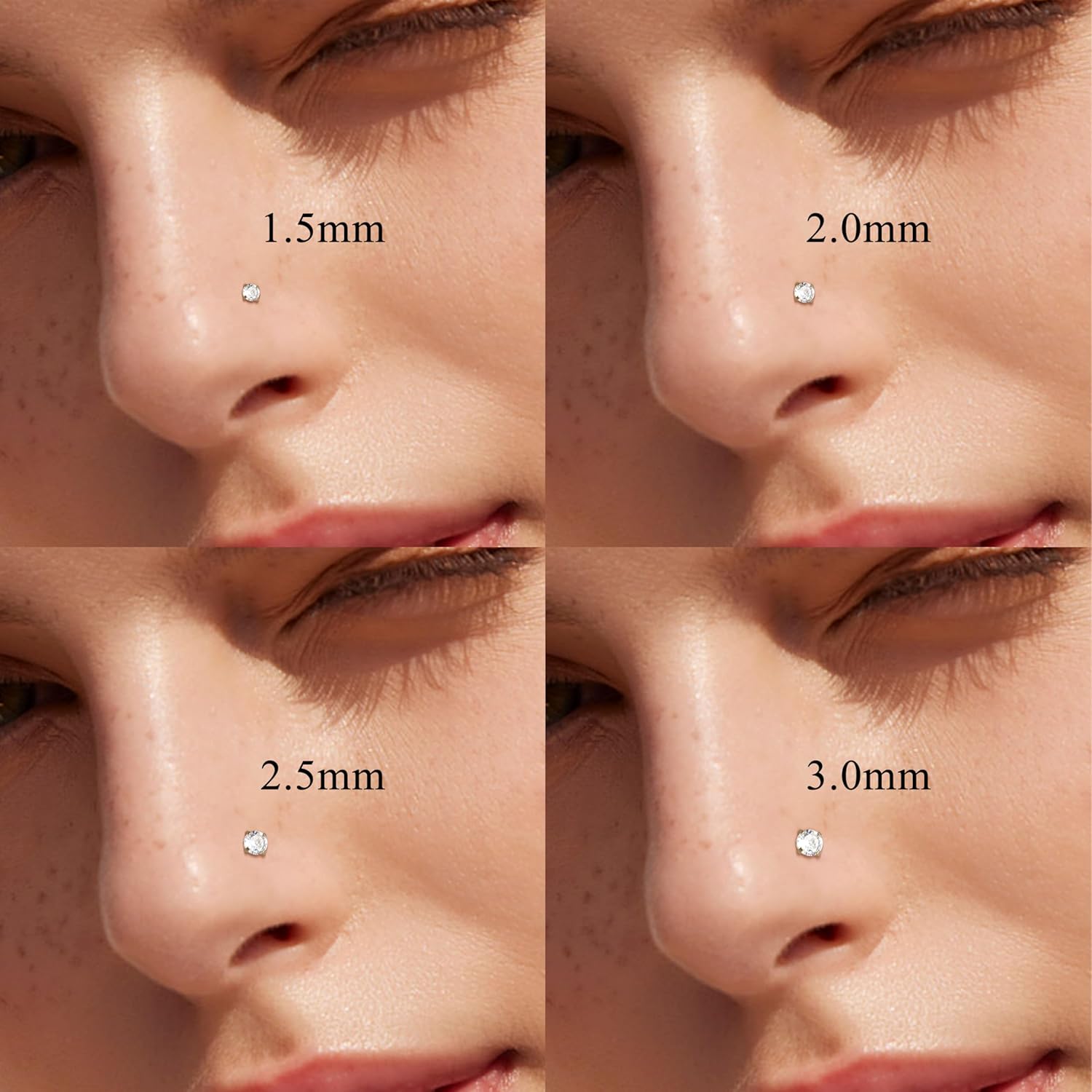 Jstyle Hypoallergenic Nose Rings 18G 20G Surgical Stainless Steel Nose Rings Studs Cubic Zirconia Nose Ring Labret Nose Piercing Jewelry for Women Men 1.5mm 2mm 2.5mm 3mm