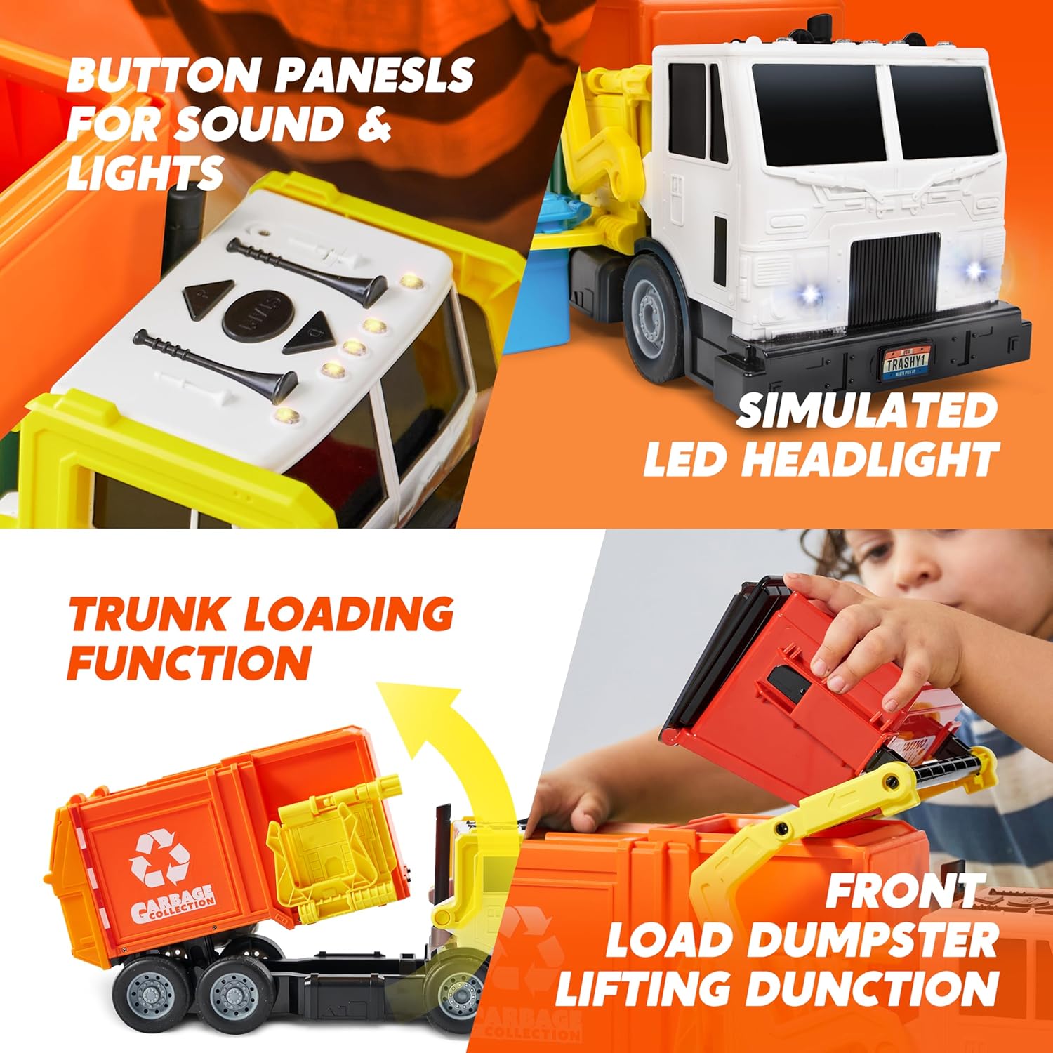 JOYIN Large Friction Powered Garbage Truck Toy Set, Includes Dumpster, Trash Bins, and Learning Cards for Kids, Boy Toys Birthday Gift for Boys Girls Kids Toddler Gift for Christmas
