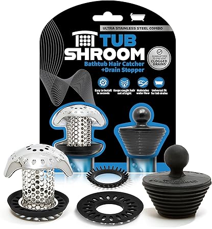 TubShroom Ultra Revolutionary Bath Tub Drain Protector Hair Catcher/Strainer/Snare, Stainless Steel, Stainless Combo