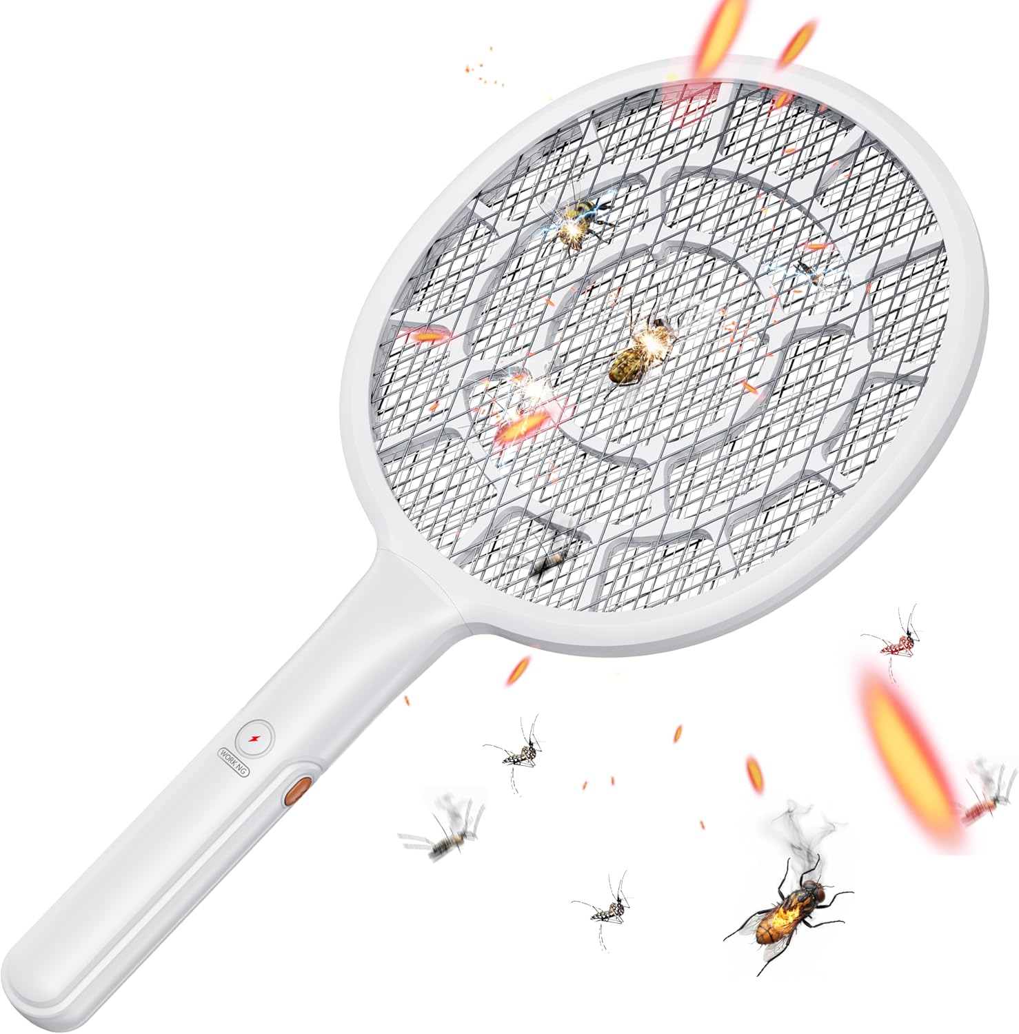Electric Fly Swatter, Bug Zapper, Mosquito Zapper Racket | Gold Zone Voltage, Densest 3 mm Mesh, Apple-Like Weight - AA Battery Powered (not incl.) - Indoor & Outdoor Use with Pro Swat Tips
