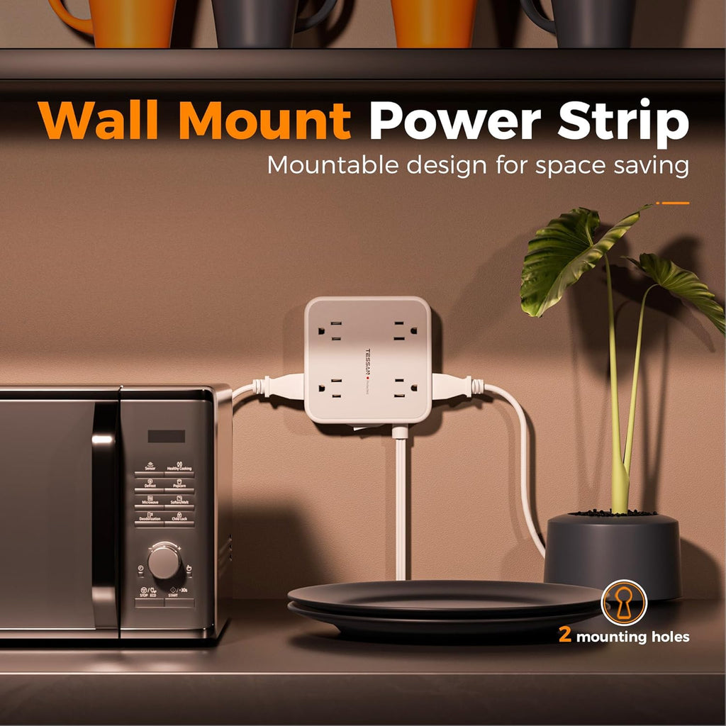 TESSAN Surge Protector Power Strip, 5 Ft Flat Plug Extension Cord with 3 USB (1 USB C) 8 Outlets, 900J Surge Protection, 3 Sided Outlet Extender with Power Switch for Office, Dorm Room Essentials