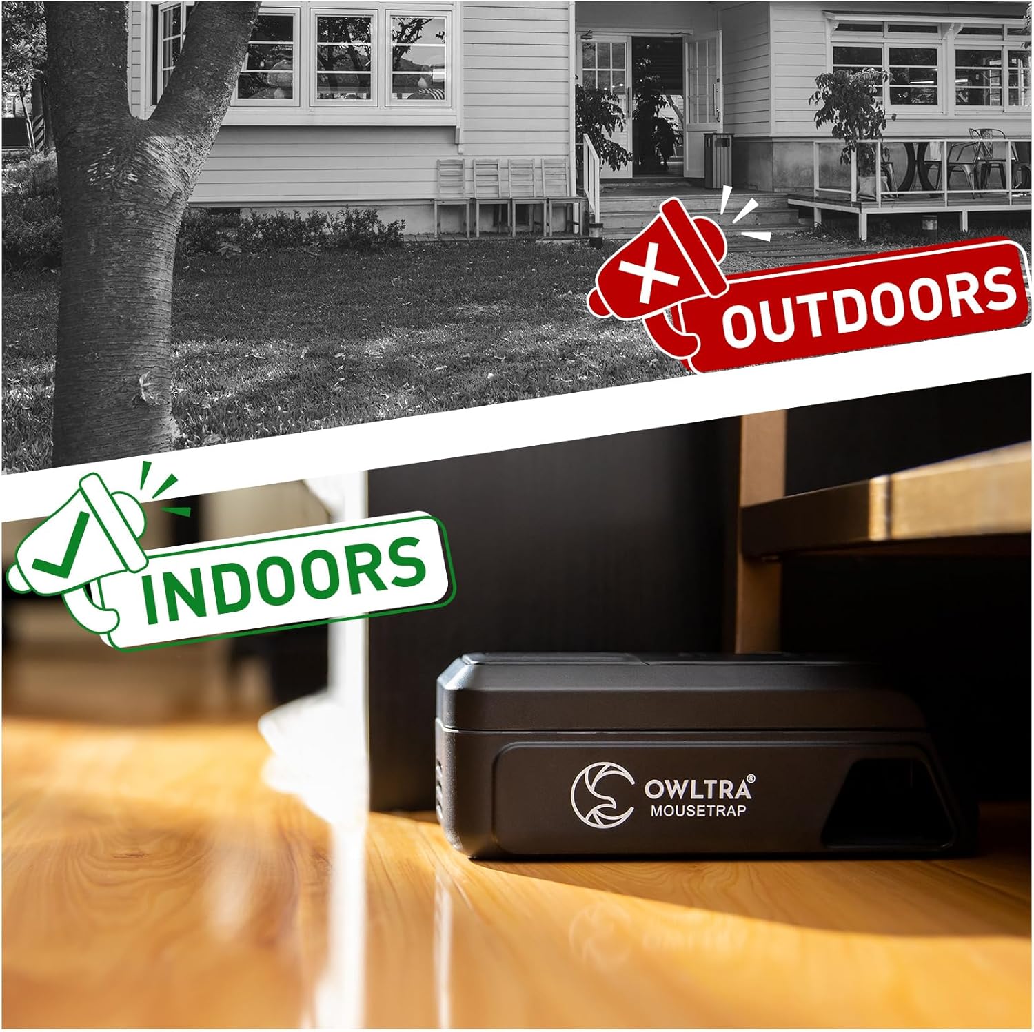 OWLTRA OW-2 Indoor Electric Mouse Trap 2 PCS, Instant Kill Rodent Zapper with Pet Safe Trigger, Black