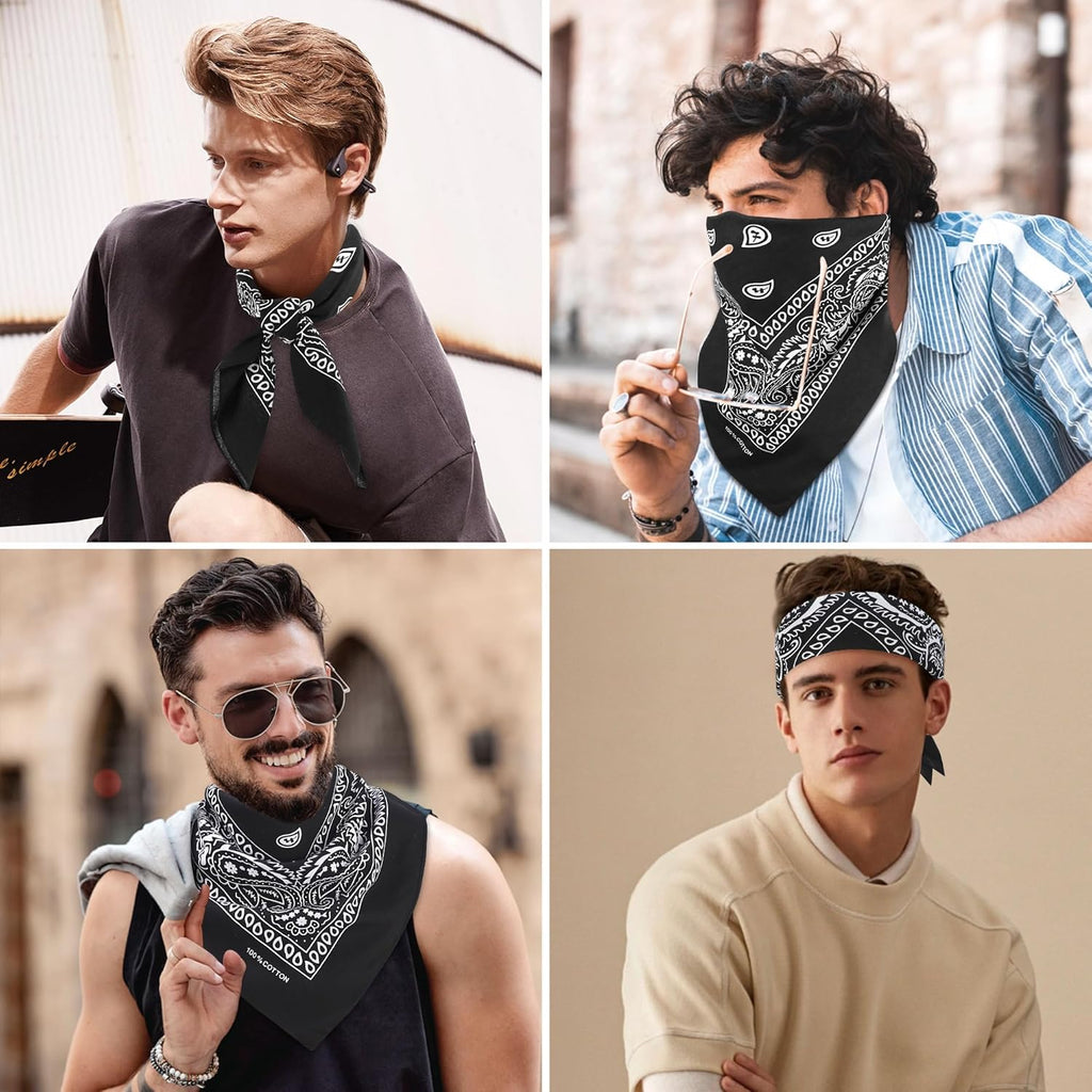 100% Cotton 27" x 27" Large Bandanas for Men & Women, Multi-Purpose Bandana Headbands, Square Head Scarf