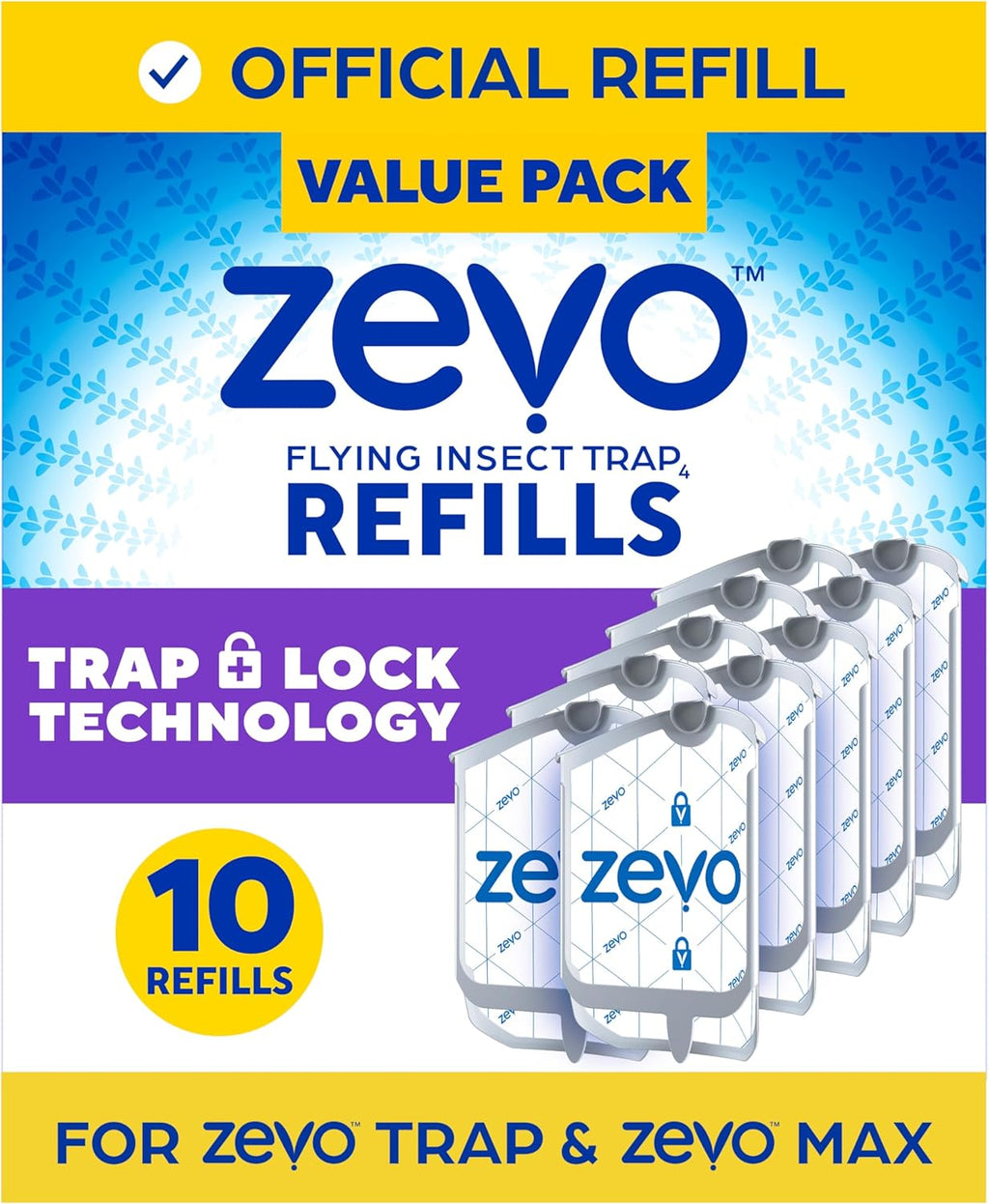 Zevo Flying Insect Trap Official Refill Cartridges - Fits Both Zevo Trap & MAX Indoor Fly Trap - Authentic Trap+Lock Technology to Catch Gnats, House & Fruit Flys (4 Official Refill Cartridges)