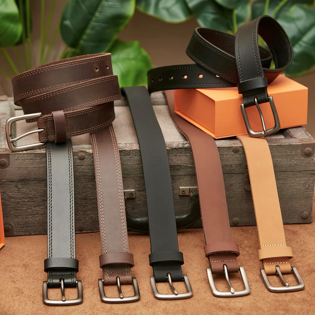 VATAN Men's Genuine Leather Casual Every Day Jeans Belts, Handmade Men Leather Belt with Gift Box