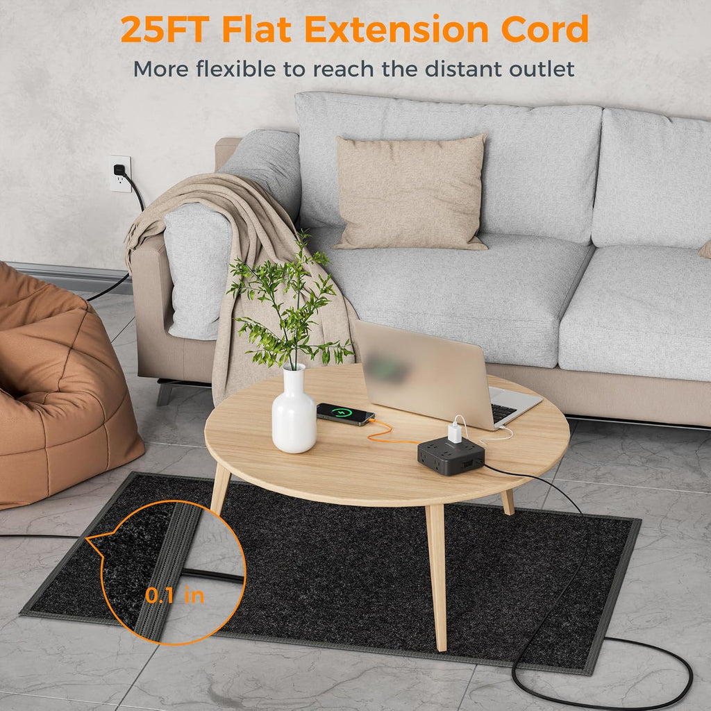 TESSAN Surge Protector Power Strip, 5 Ft Flat Plug Extension Cord with 3 USB (1 USB C) 8 Outlets, 900J Surge Protection, 3 Sided Outlet Extender with Power Switch for Office, Dorm Room Essentials