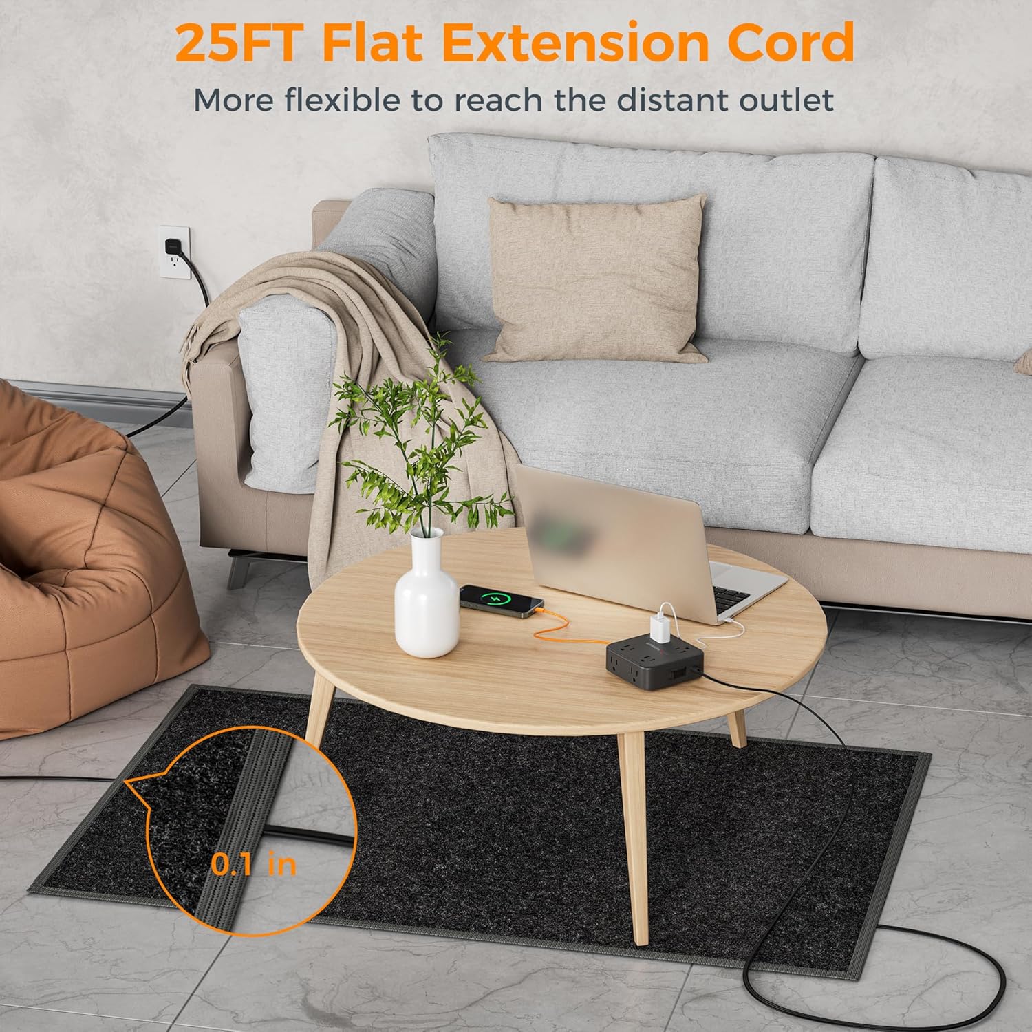 TESSAN Surge Protector Power Strip, 5 Ft Flat Plug Extension Cord with 3 USB (1 USB C) 8 Outlets, 900J Surge Protection, 3 Sided Outlet Extender with Power Switch for Office, Dorm Room Essentials